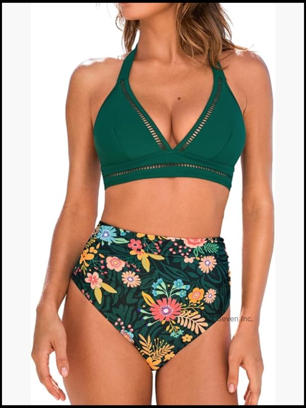 V Neck Cutout High Waisted Bikini Set with Halter Tie